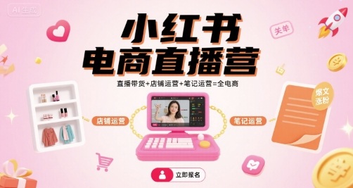 小红书电商直播营，直播带货+店铺运营+笔记运营=全电商-老莫涯