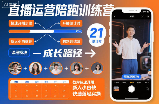 直播运营陪跑训练营，教你快速开播，新人小白快速落地实操-老莫涯