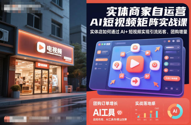 实体商家自运营AI短视频矩阵实战课，实体店如何通过AI+短视频实现引流拓客、团购增量-老莫涯