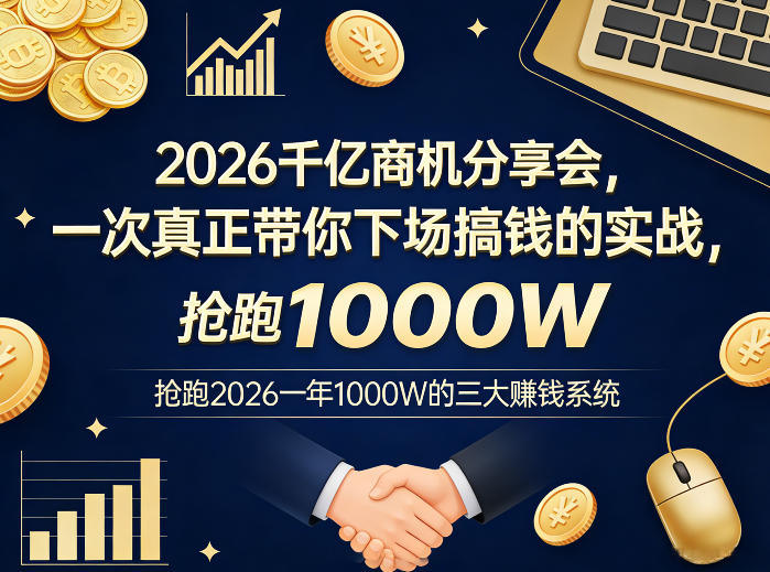 2026千亿商机分享会，一次真正带你下场搞钱的实战，抢跑2026一年1000W的三大賺钱系统-老莫涯