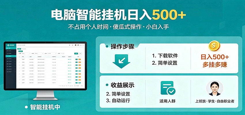 全自动电脑挂机，支持多挂多赚，上班族学生党都能做，小白也能日入500+副业-老莫涯