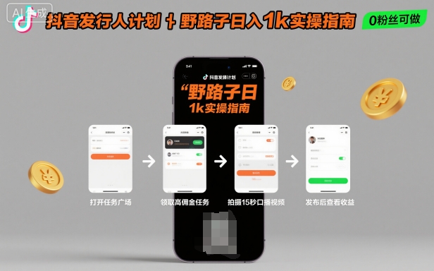 抖音发行人计划全新野路子玩法，随时随地，只要有手机，就能操作，日入1k+【揭秘】-老莫涯