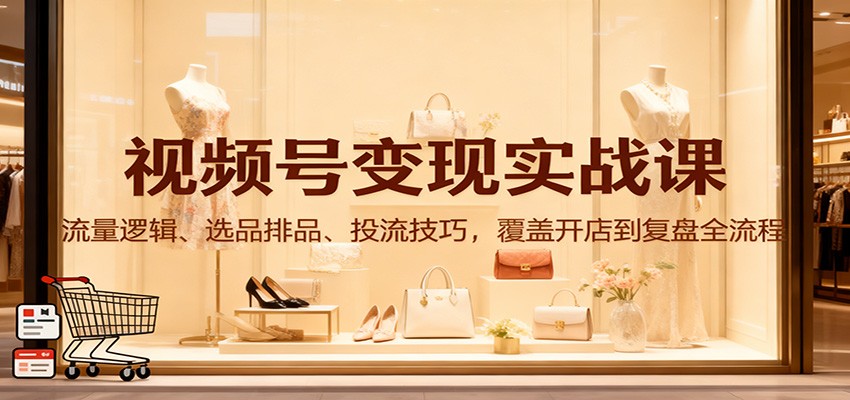 视频号变现实战课：流量逻辑、选品排品、投流技巧，覆盖开店到复盘全流程-老莫涯