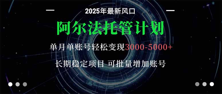 阿尔法托管计划 单账号月入3000-5000，长期稳定项目，新手小白轻松上手。-老莫涯