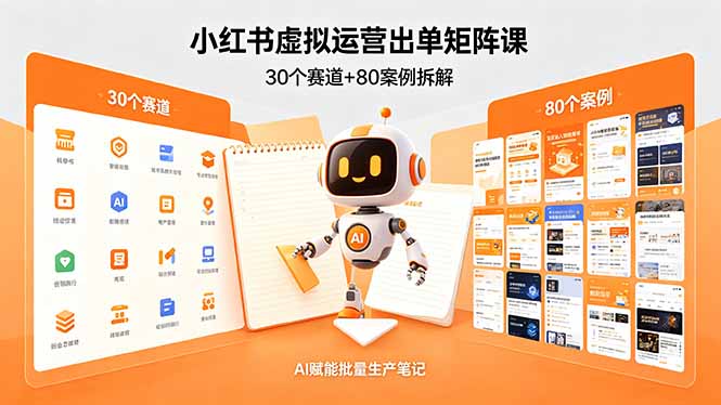 小红书虚拟运营出单矩阵课：30个赛道+80案例拆解，AI赋能批量生产笔记-老莫涯