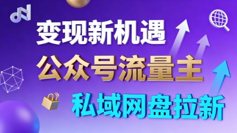 公众号流量主+私域网盘拉新，多方式变现，简单易上手，当天就有收益-老莫涯