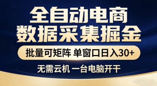 独家电商数据全自动采集项目，批量可矩阵，单窗口轻松日入3张+【揭秘】-老莫涯
