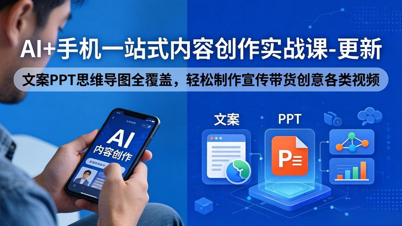 AI+手机一站式内容创作实战课-更新，文案PPT思维导图全覆盖，轻松制作宣传带货创意各类视频-老莫涯