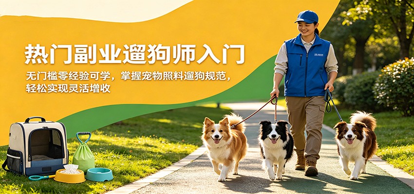 热门副业遛狗师入门，无门槛零经验可学，掌握宠物照料遛狗规范，轻松实现灵活增收-老莫涯