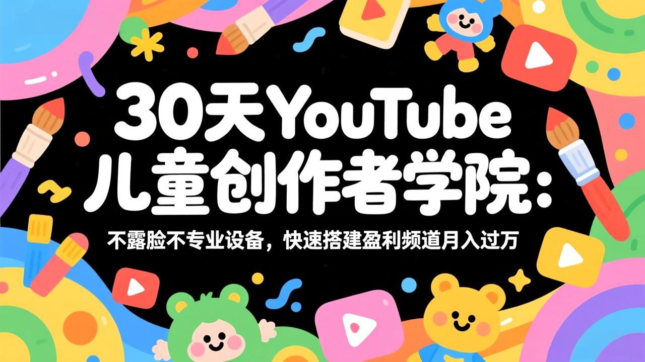 30天YouTube儿童创作者学院：不露脸不专业设备，快速搭建盈利频道月入过万-老莫涯