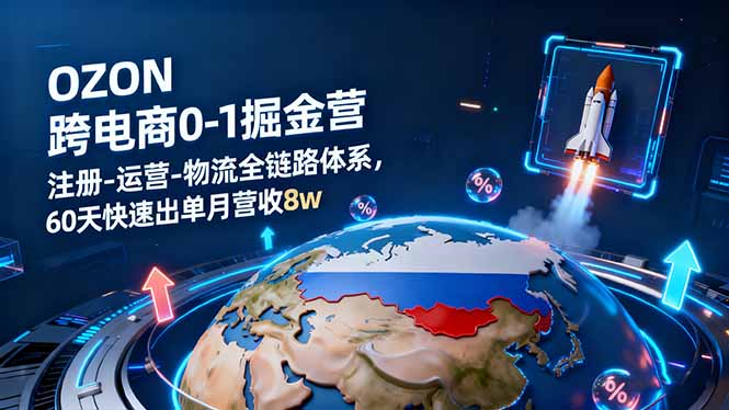 OZON跨境电商0-1掘金营：注册-运营-物流全链路体系，60天快速出单月营收8w-老莫涯