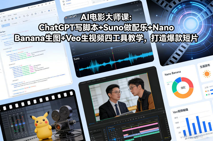 AI电影大师课：ChatGPT写脚本+Suno做配乐+Nano Banana生图+Veo生视频，打造爆款短片-老莫涯