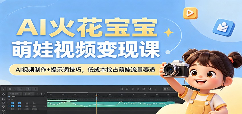 AI火花宝宝萌娃视频变现课：AI视频制作+提示词技巧，低成本抢占萌娃流量赛道-老莫涯