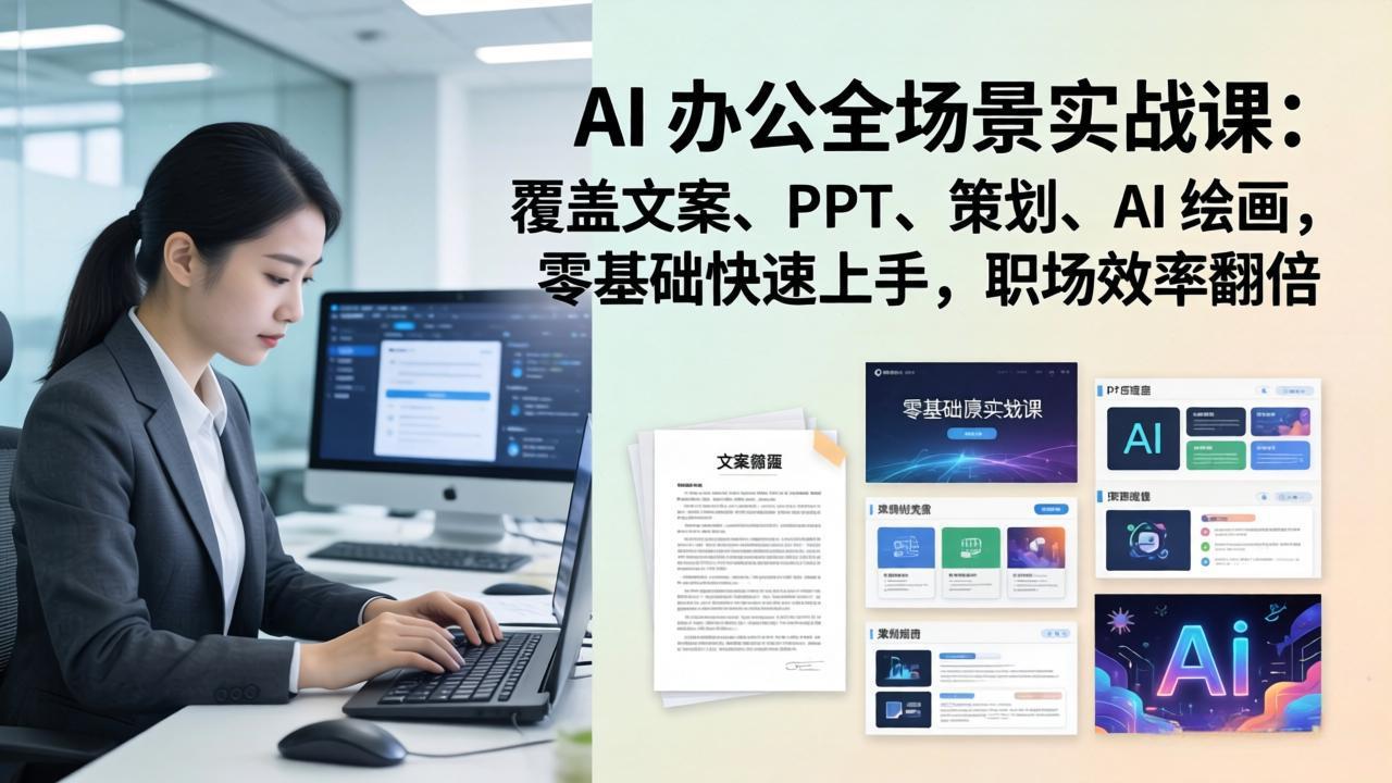 AI 办公全场景实战课：覆盖文案、PPT、策划、AI 绘画，零基础快速上手，职场效率翻倍-老莫涯