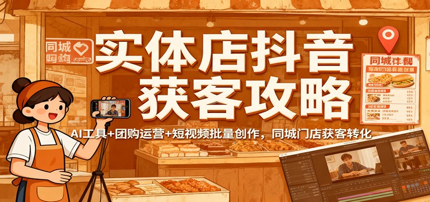 实体店抖音获客攻略：AI工具+团购运营+短视频批量创作，同城门店获客转化-老莫涯