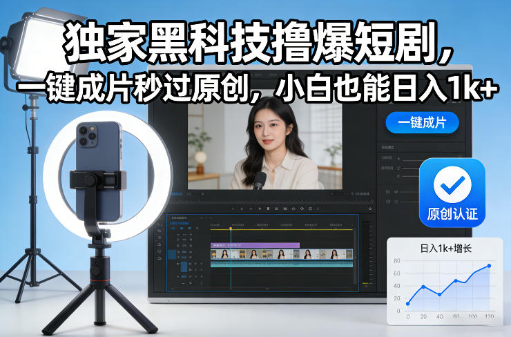 独家黑科技撸爆短剧，一键成片秒过原创，小白也能日入1k+【揭秘】-老莫涯