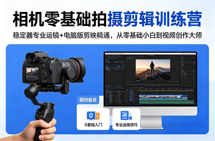 相机零基础拍摄剪辑训练营：稳定器专业运镜+电脑版剪映精通，从零基础小白到视频创作大师-老莫涯