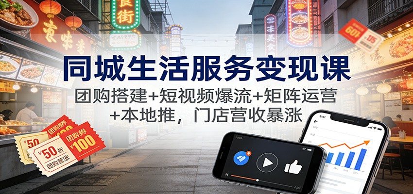 同城生活服务变现课：团购搭建+短视频爆流+矩阵运营+本地推，门店营收暴涨-老莫涯