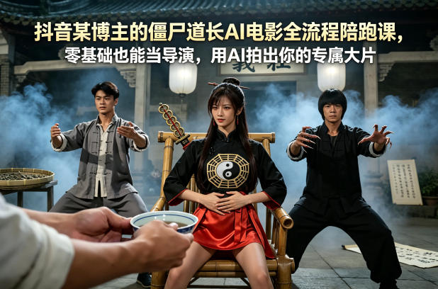 抖音某博主的僵尸道长AI电影全流程陪跑课，零基础也能当导演，用AI拍出你的专属大片-老莫涯