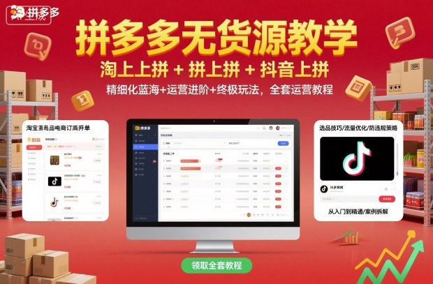 拼多多无货源教学，淘上拼+拼上拼+抖上拼，精细化蓝海+运营进阶+终极玩法，全套运营教程-老莫涯