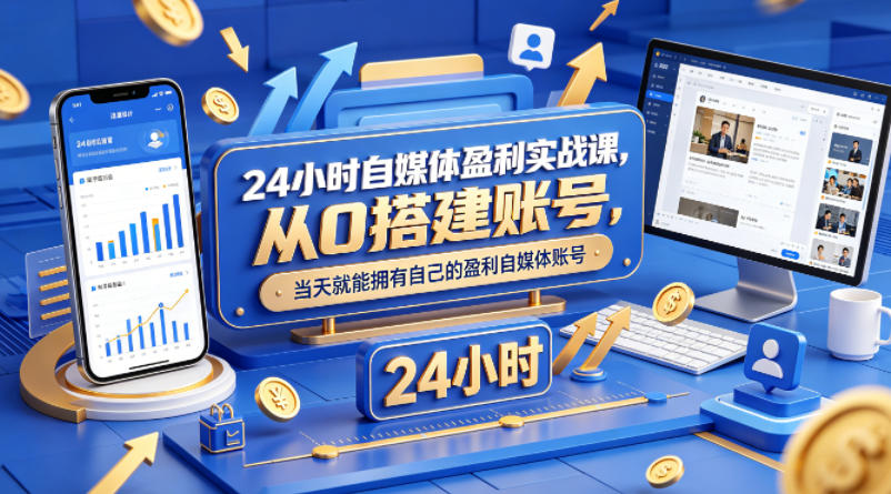 24小时自媒体盈利实战课，从0搭建账号，当天就能拥有自己的盈利自媒体账号-老莫涯