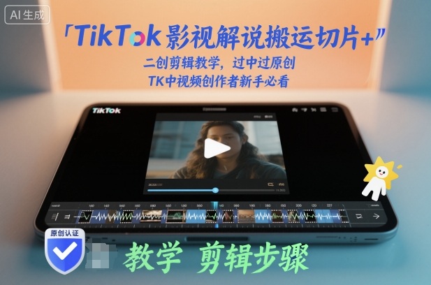 TikTok影视解说搬运切片+二创剪辑教学，过中过原创，TK中视频创作者新手必看-老莫涯