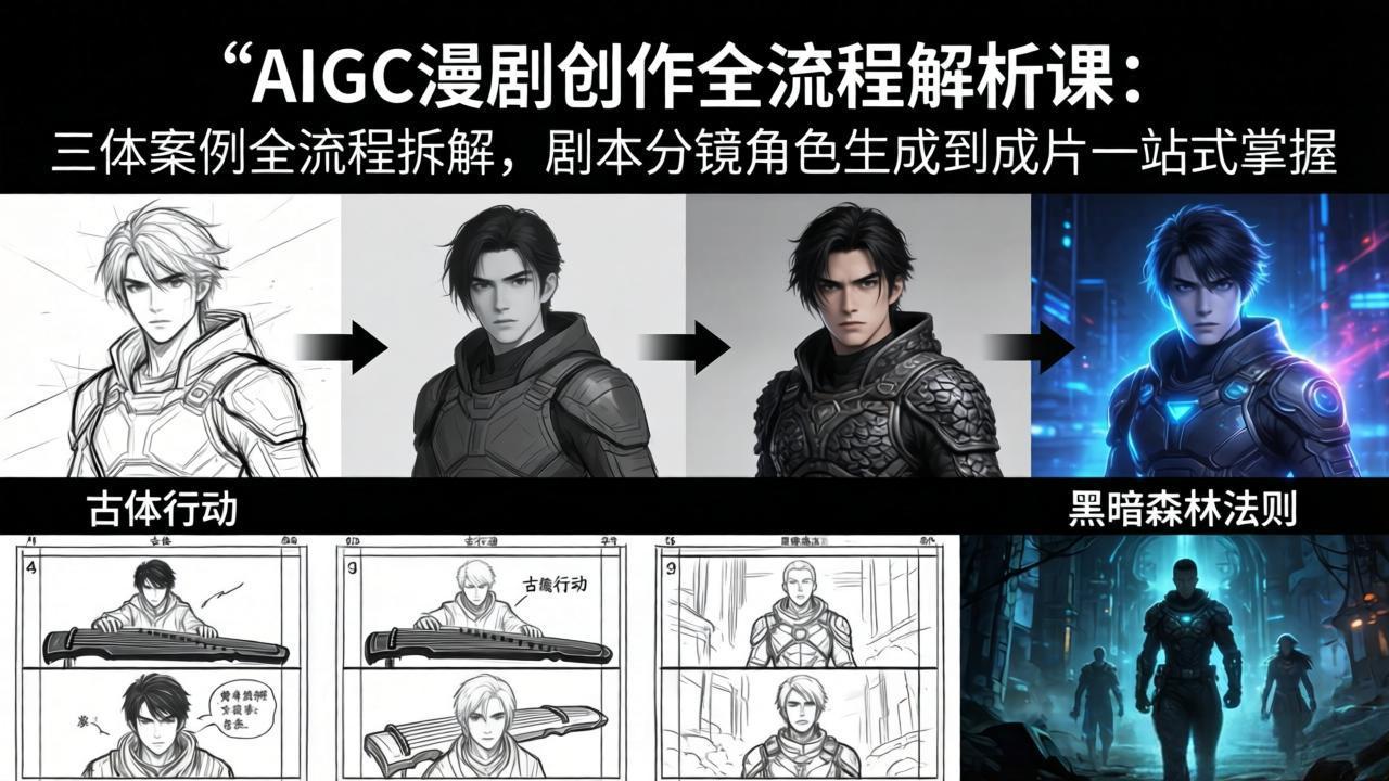 AIGC漫剧创作全流程解析课：三体案例全流程拆解，剧本分镜角色生成到成片一站式掌握-老莫涯