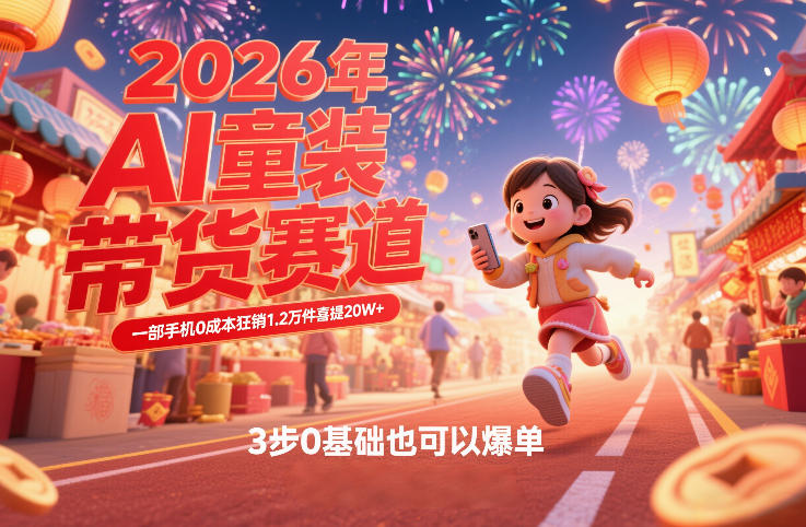 AI童装新春带货赛道，一部手机0成本狂销1.2万件喜提20W+，3步0基础也可以爆单-老莫涯