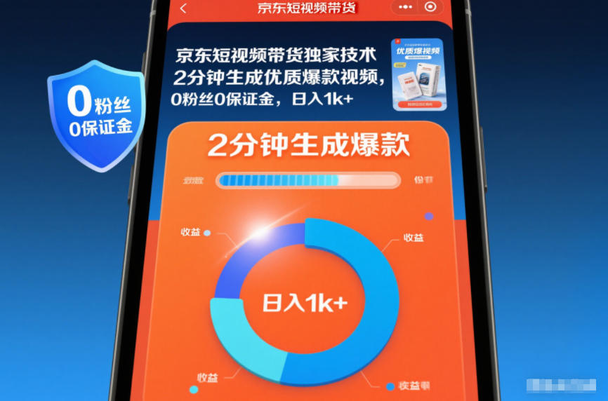 京东短视频带货独家技术，2分钟生成一条优质爆款视频，0粉丝0保证金，日入1k+【揭秘】-老莫涯