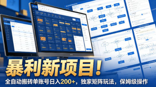 暴利新项目！全自动搬砖单账号日入200+，独家矩阵玩法，保姆级操作【揭秘】-老莫涯
