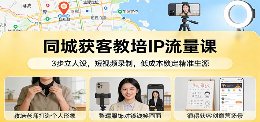 同城获客教培IP流量课：3步立人设，短视频录制，低成本锁定精准生源-老莫涯
