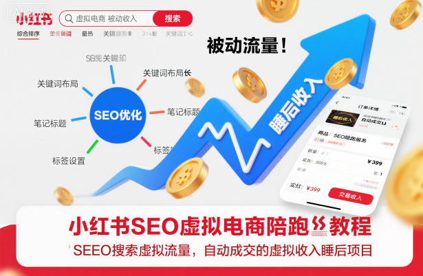 小红书SEO虚拟电商陪跑教程，实现seo搜索被动流量，自动成交的被动收入睡后项目-老莫涯