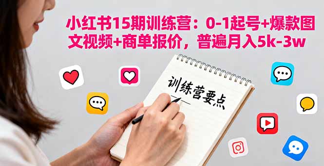 小红书15期训练营：0-1起号+爆款图文视频+商单报价，普遍月入5k-3w-老莫涯