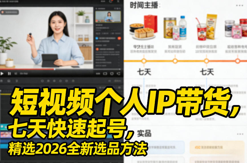 短视频个人IP带货，七天快速起号，精选2026全新选品方法-老莫涯