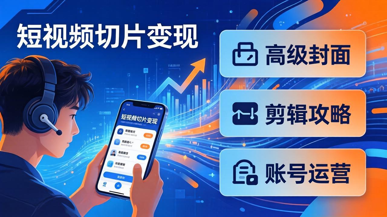 短视频切片变现速成班2.0：高级封面+剪辑攻略+账号运营，0基础小白快速入局副业-老莫涯