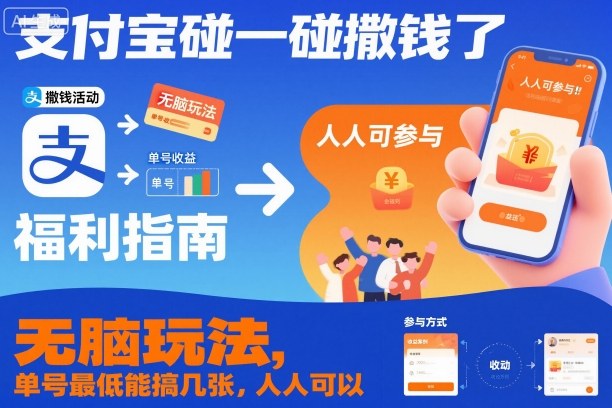 支付宝碰一碰撒钱了，无脑玩法，单号最低能搞几张，人人可以撸【揭秘】-老莫涯