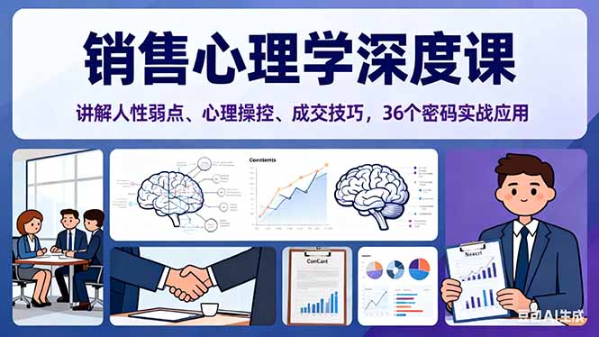 销售心理学深度课，讲解人性弱点、心理操控、成交技巧，36个密码实战应用-老莫涯