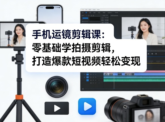 手机运镜剪辑课：零基础学拍摄剪辑，打造爆款短视频轻松变现-老莫涯