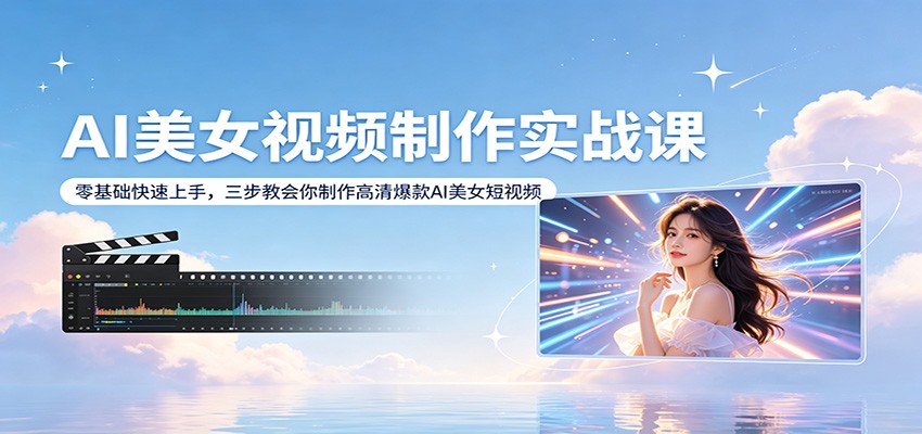 AI美女视频制作实战课：零基础快速上手，三步教会你制作高清爆款AI美女短视频-老莫涯