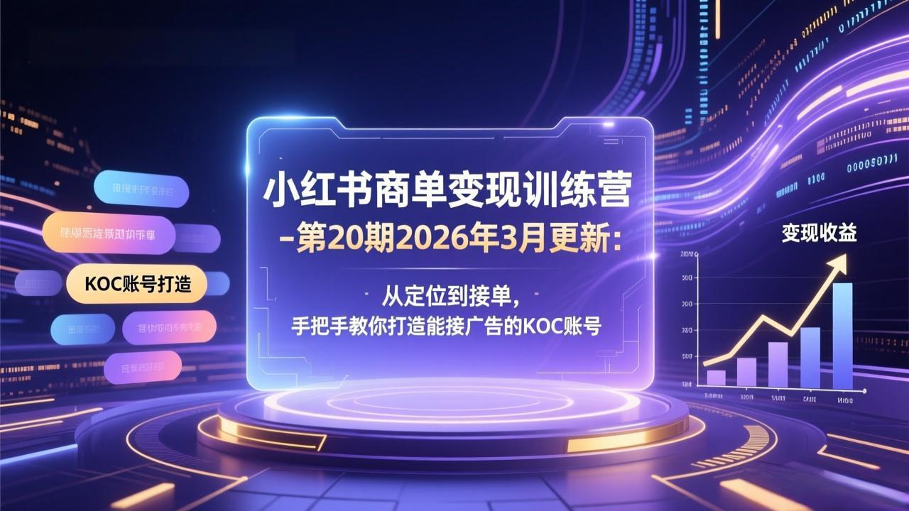 小红书商单变现训练营-第20期26年3月更新：从定位到接单，手把手教你打造能接广告的KOC账号-老莫涯