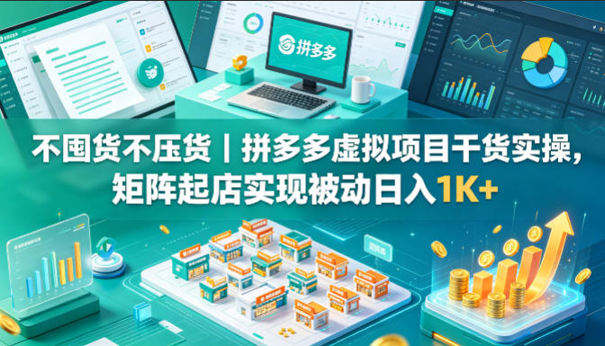 不囤货不压货｜拼多多虚拟项目干货实操，矩阵起店实现被动日入1K+【揭秘】-老莫涯