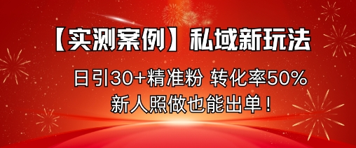 【实测案例】私域新玩法，日引30+精准粉，转化率50%，新人照做也能出单！-老莫涯