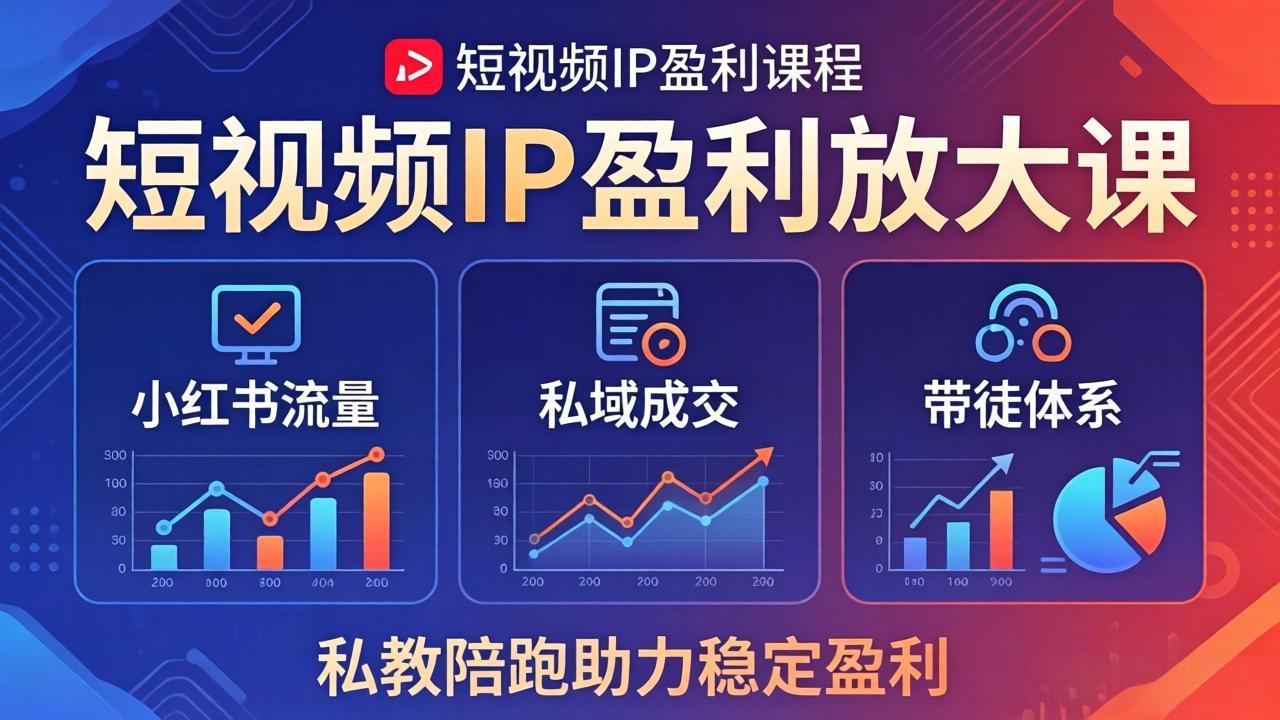短视频IP盈利放大课：小红书流量+私域成交+带徒体系，私教陪跑助力稳定盈利-老莫涯