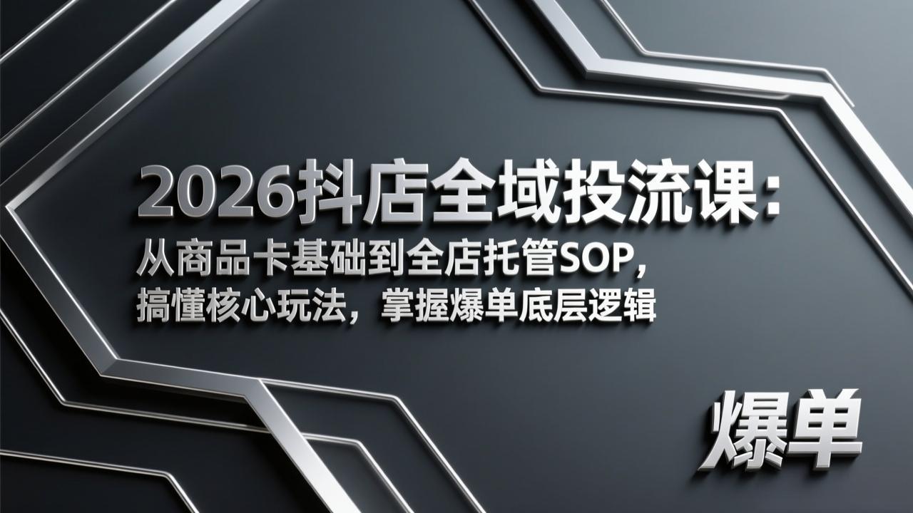 2026抖店全域投流课：从商品卡基础到全店托管SOP，搞懂核心玩法，掌握爆单底层逻辑-老莫涯