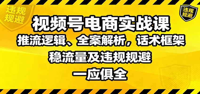 视频号电商实战课：推流逻辑、全案解析，话术框架，稳流量及违规规避等-老莫涯