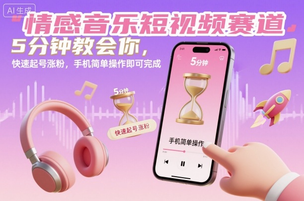 情感音乐短视频赛道，5分钟教会你，快速起号涨粉，手机简单操作即可完成-老莫涯
