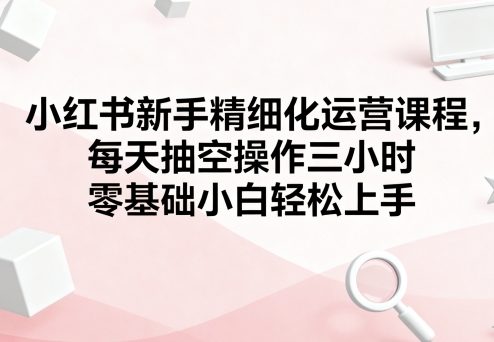 小红书新手精细化运营课程，每天抽空操作三小时，零基础小白轻松上手-老莫涯