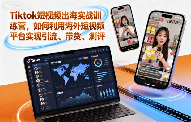 Tiktok短视频出海实战训练营，如何利用海外短视频平台实现引流、带货、测评-老莫涯