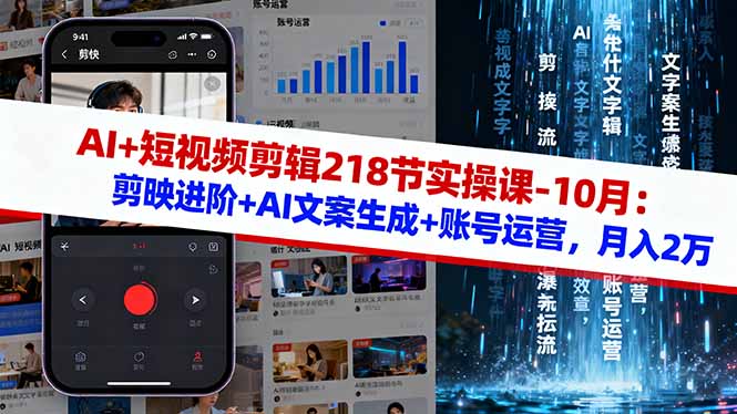 AI+短视频剪辑218节实操课-10月：剪映进阶+AI文案生成+账号运营，月入2万-老莫涯