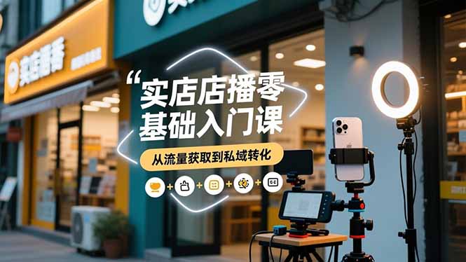 实体店播零基础入门课，实体店+短视频+直播+微信生态+私域社群，从流量获取到私域转化-老莫涯